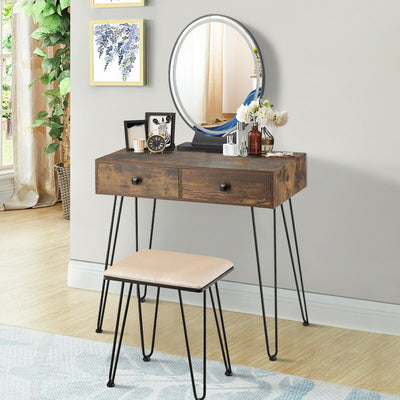 Dressing Table with Vanity Mirror and Stool-Natural