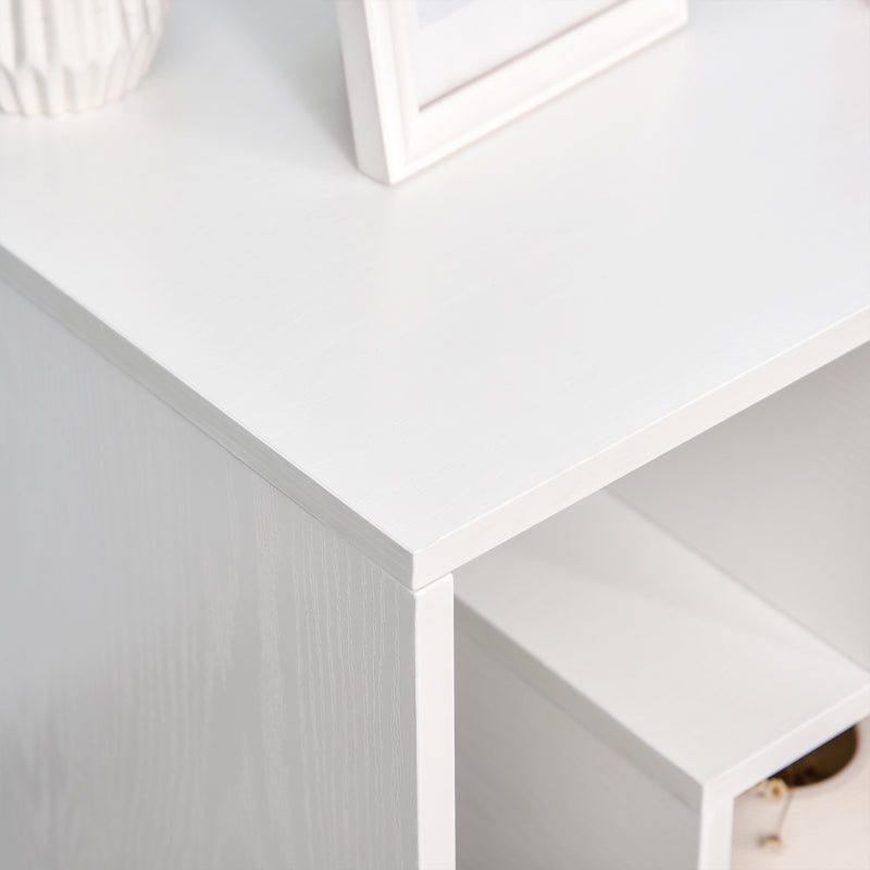 Side Table, 3 Tier End With Open Storage Shelves, White