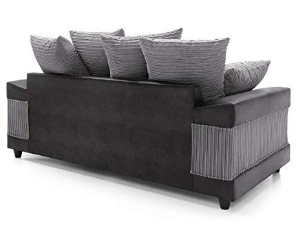 Dino Jumbo Cord Black and Grey 3 Seater