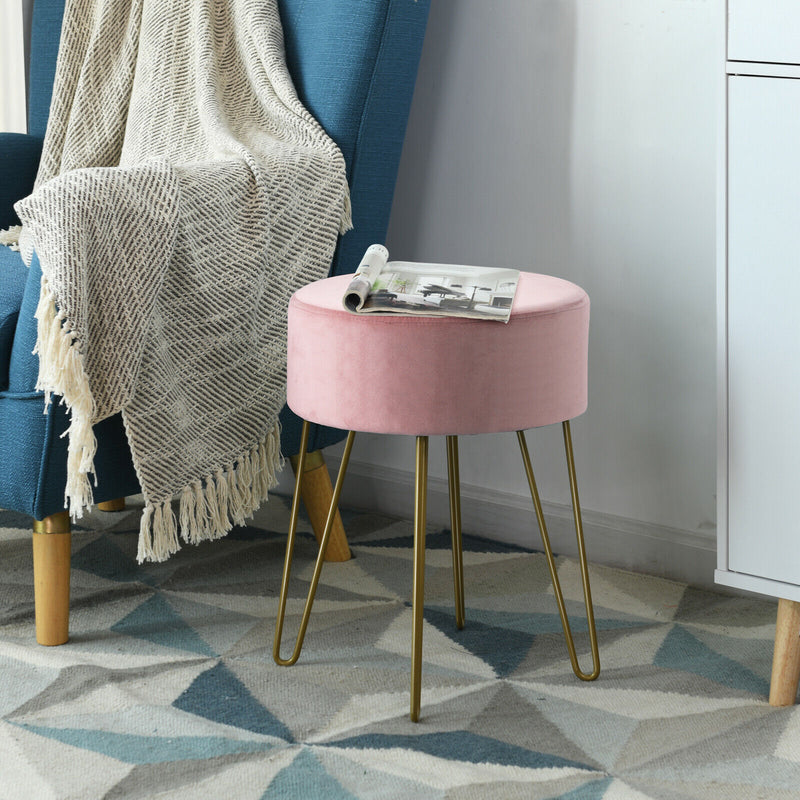 Round Velvet Stool with Hairpin Legs