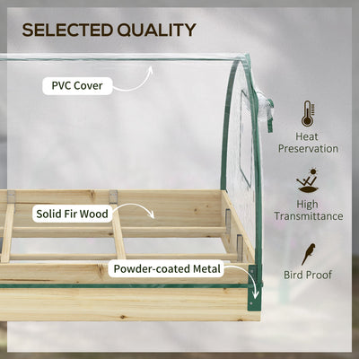 Outsunny Raised Bed with Greenhouse, Wooden Garden Planter Box with PVC Cover, Roll Up Windows, Dual Use for Vegetables, Plants, Natural Wood Effect