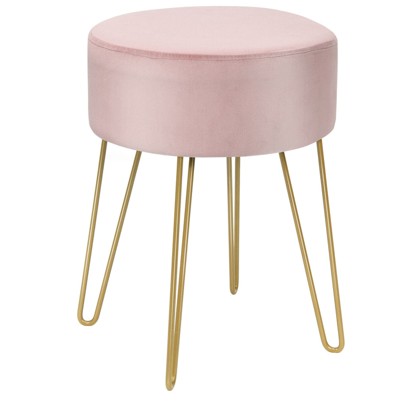 Round Velvet Stool with Hairpin Legs