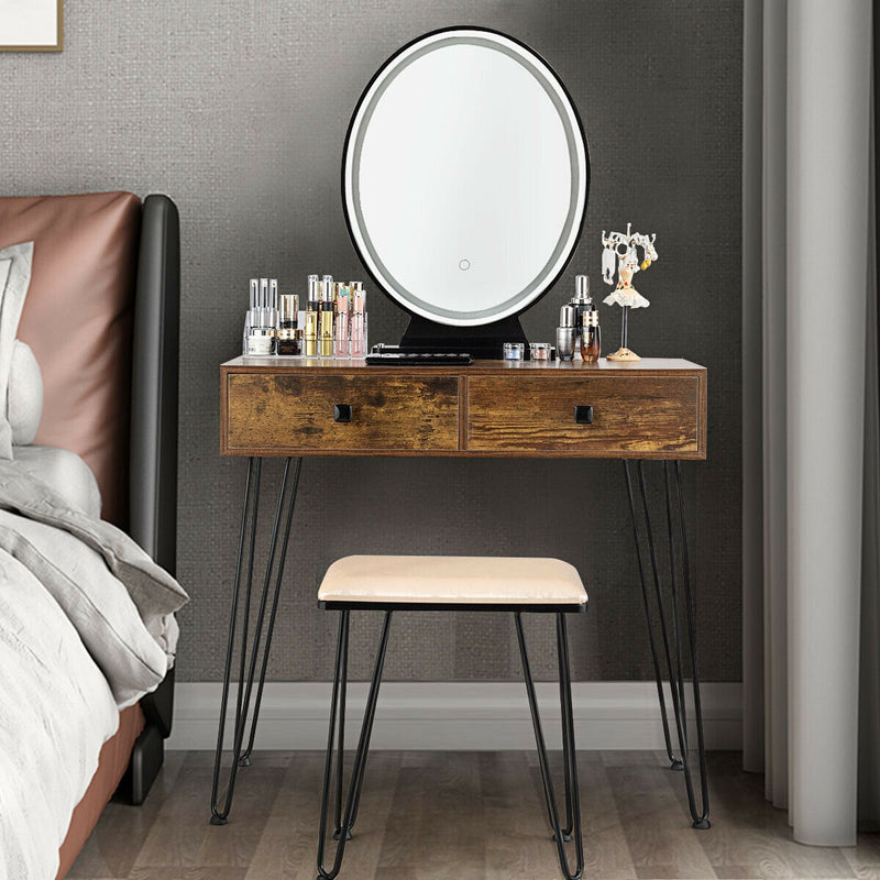 Dressing Table with Vanity Mirror and Stool-Natural