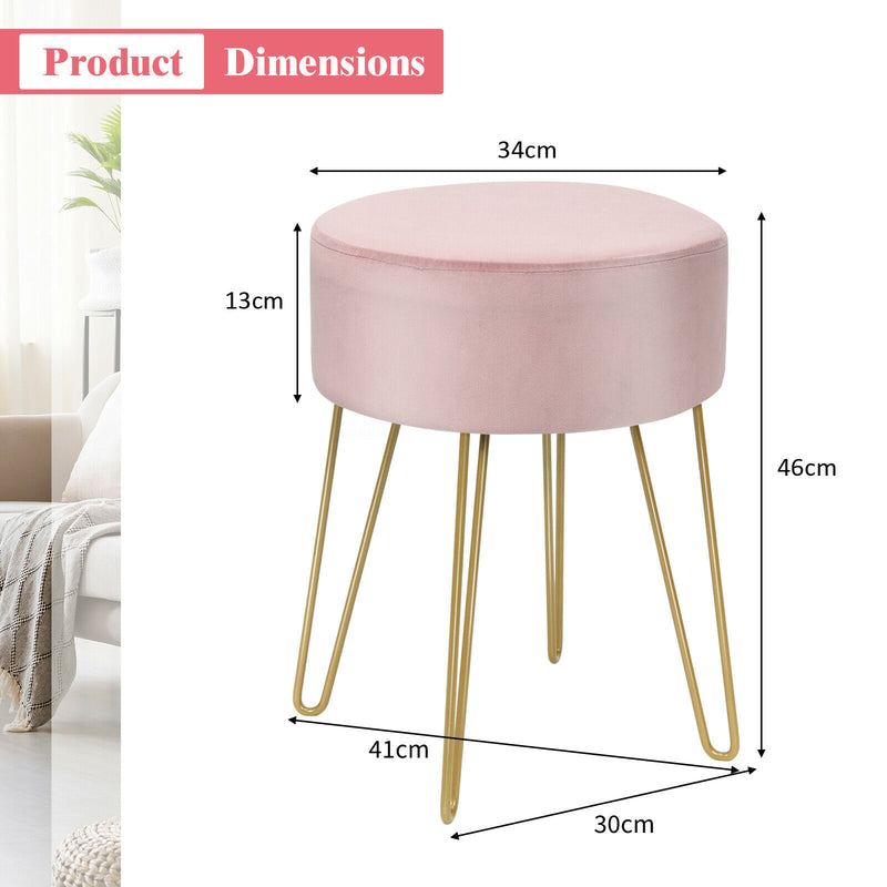 Round Velvet Stool with Hairpin Legs