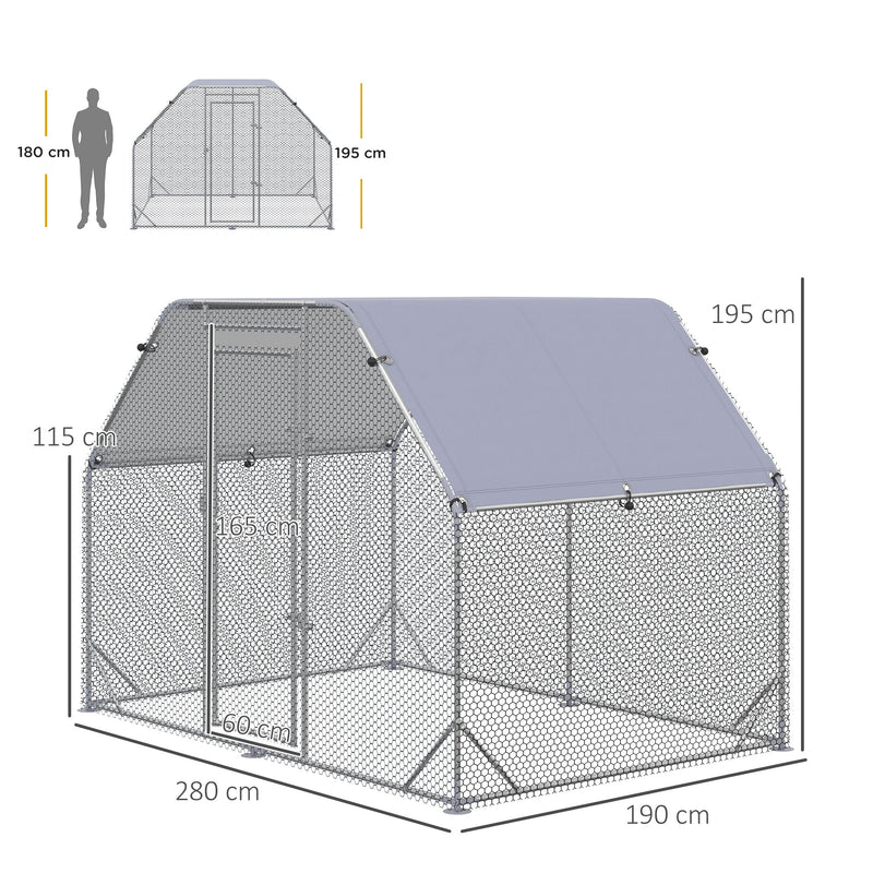 PawHut Chicken Run with Roof, Walk In Chicken Coop for 4-6 Chickens, Hen House Duck Pen Outdoor, 280x190x195 cm