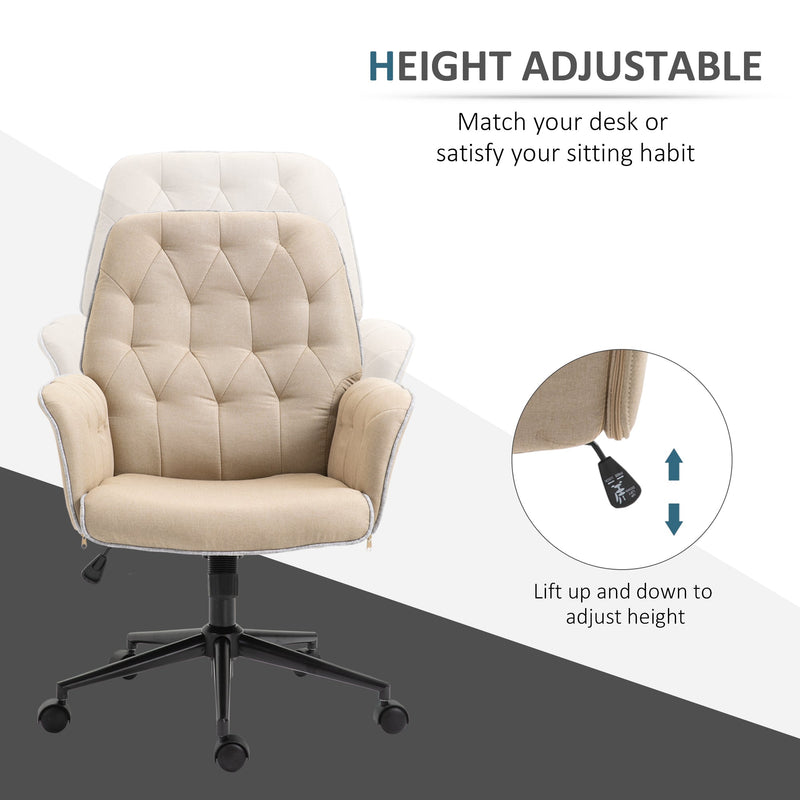 Tufted Ergonomic Desk Chair, Armrest & 360 degree Swivel Base-Beige