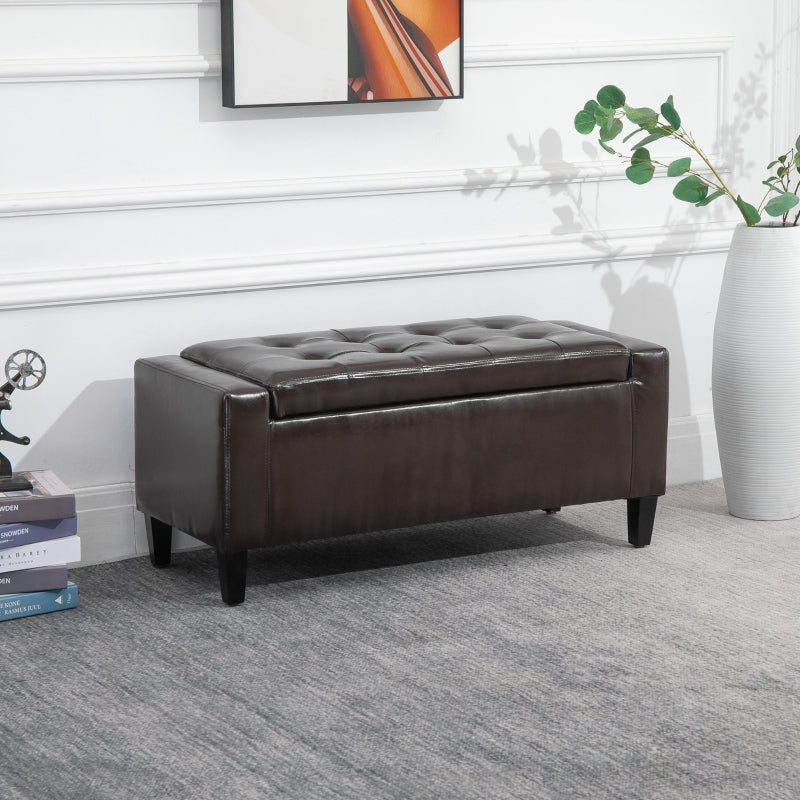 PU Leather Storage Ottoman Bench , Brown