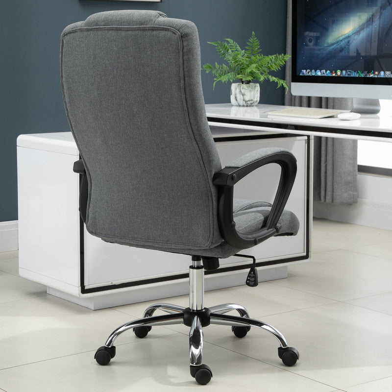 Vinsetto High Back Office Chair 360° Swivel Chair Adjustable Height Tilt Function Linen Deep Grey 62W x 62D x 110-119H cm