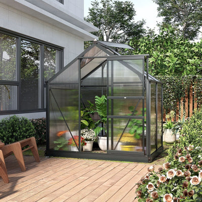 Greenhouse with Galvanized Base Aluminium Frame With Slide Door, 6 X 4ft