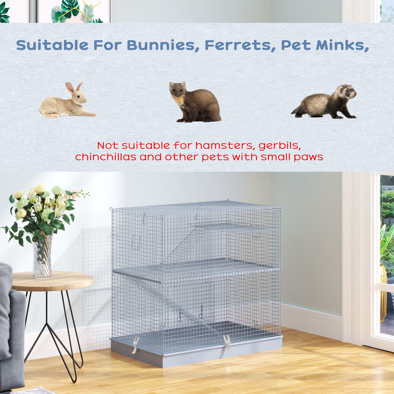 Pawhut 3-Level Metal Hamster Cage Small Animal Rat Rodent Pet Hutch Ferret Chinchilla Platform Feeding Habitat Easy Clip Base Ladder Grey