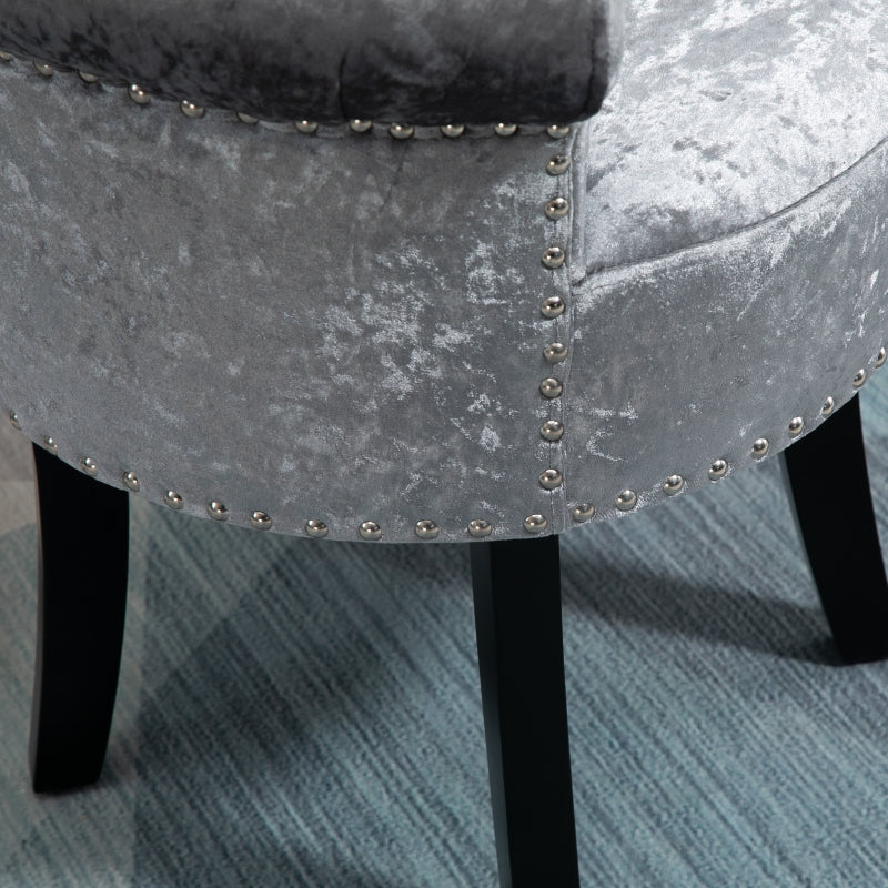 Dressing Table Stool With Rubber Wood Legs, Grey