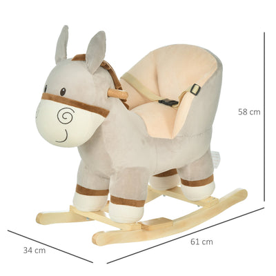 HOMCOM Toddlers Donkey Plush Rocking Ride On w/ Sound Grey