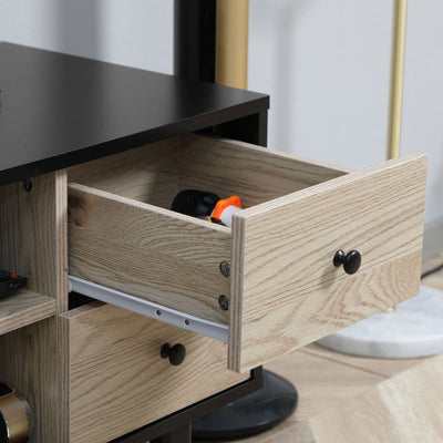 Black Boxy TV Stand, With Wood-Effect Drawers