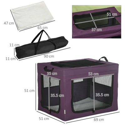 PawHut Pet Carrier Portable Cat Carrier Foldable Dog Bag for Miniature and Small Dogs, 69 x 51 x 51 cm, Purple