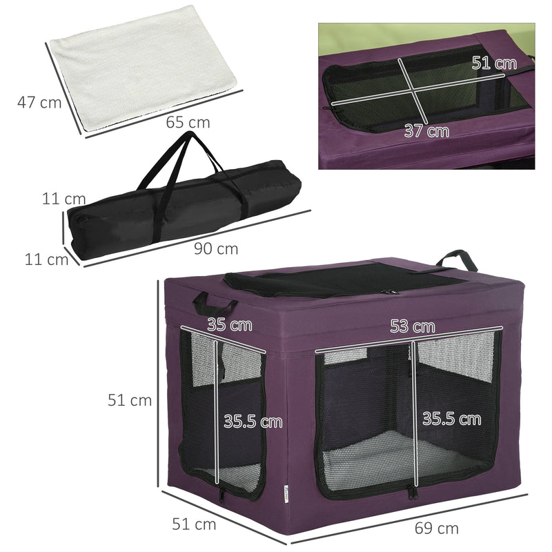 PawHut Pet Carrier Portable Cat Carrier Foldable Dog Bag for Miniature and Small Dogs, 69 x 51 x 51 cm, Purple