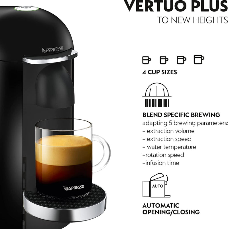 Nespresso Vertuo Plus XN900840 Coffee Machine by Krups, Black & Chrome [Energy Class A]