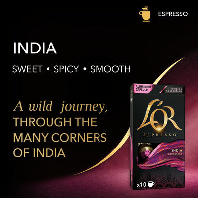 L'OR Origins India Intensity 10 Nespresso Compatible Coffee Pods (Pack of 10, Total 100 Coffee Capsules)