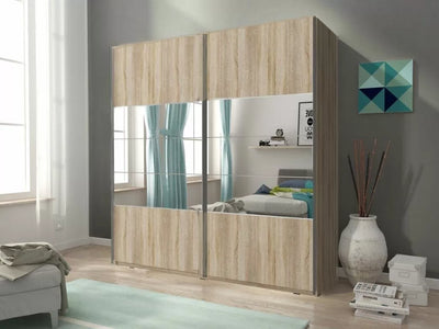 Merlin-I Mirrored 2-Door Sliding Wardrobe - White or Sonoma Oak