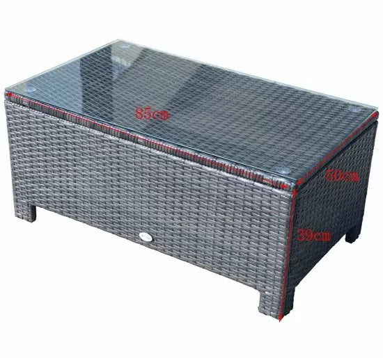 Outdoor Rattan Glass Coffee Table Black