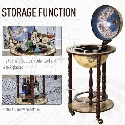 Retro Style Mini Bar Globe Drink Table - Beige