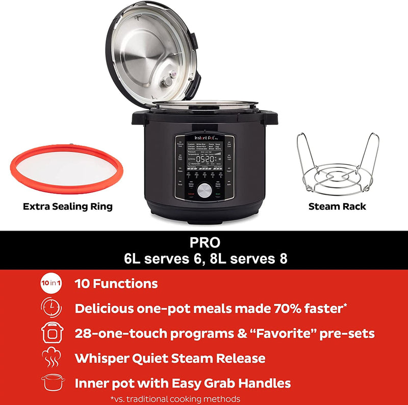 Instant Pot Pro 10-in-1 Electric Multi Functional Cooker - Pressure Cooker, Slow Cooker, Rice Cooker, Steamer, Sous Vide, Yogurt Maker- 1200 W, 7.6L