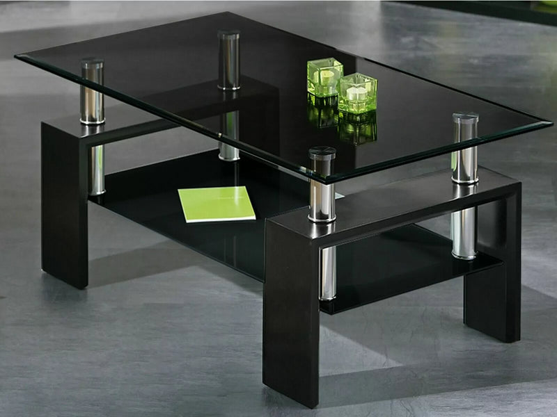 Mesa de centro rectangular de diseño moderno de 2 niveles en vidrio - 3 colores 