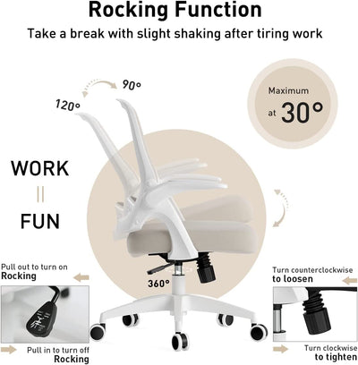 Hbada Office Desk Chair Flip-up Armrest Ergonomic Task Chair Compact 120° Locking 360° Rotation Seat Surface Lift Reinforced Nylon Resin Base, Grey