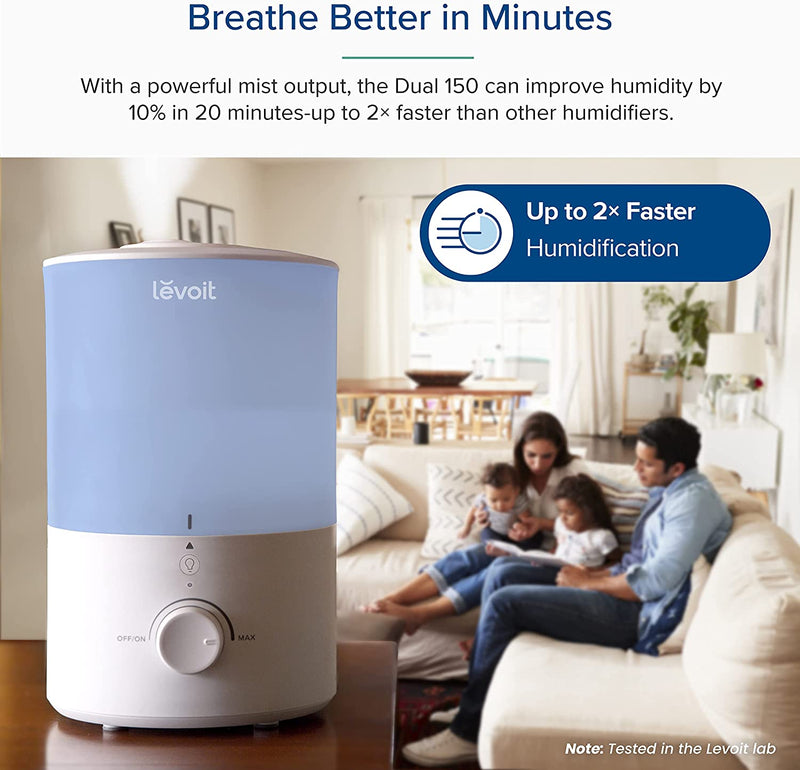 LEVOIT 3L Quiet Humidifier for Bedroom Baby Room with Night Light, Cool Mist Humidifier, Up to 25H for 27 ㎡, Operation with 360° Rotation Nozzle Blue