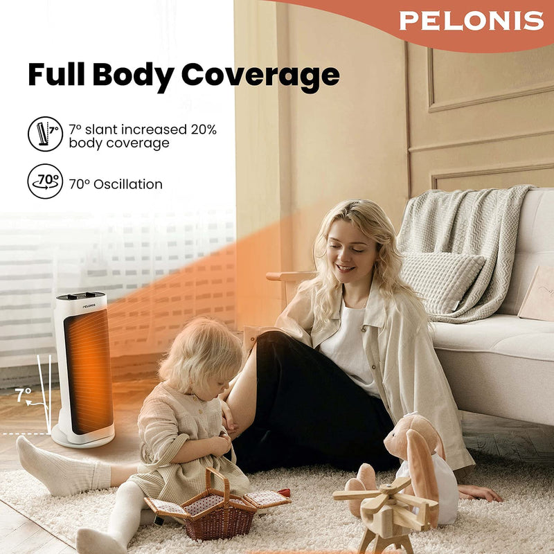 PELONIS Electric Space PTC Heater 2000W, Portable Ceramic Heater, 70° Oscillation, 7° Slant & 20% Wider Coverage, Faster Heating, Thermostat, White