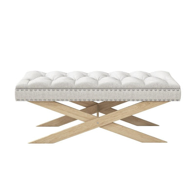 Wooden End-of-Bed Bench Upholstered in Light Grey Fabric - Maeva