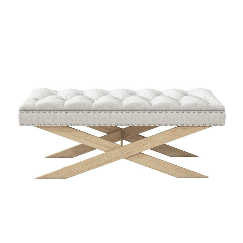 Wooden End-of-Bed Bench Upholstered in Light Grey Fabric - Maeva