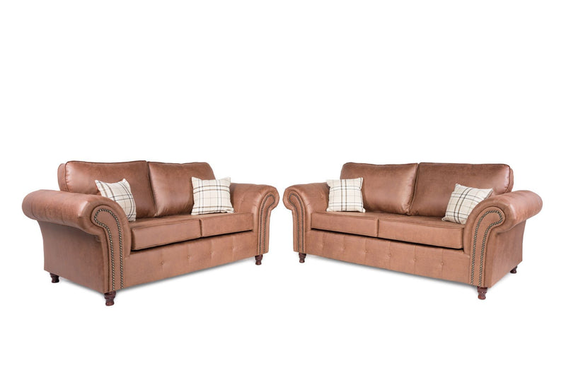 Oakland 3+2 Seater Plush Sofa Set- Tan