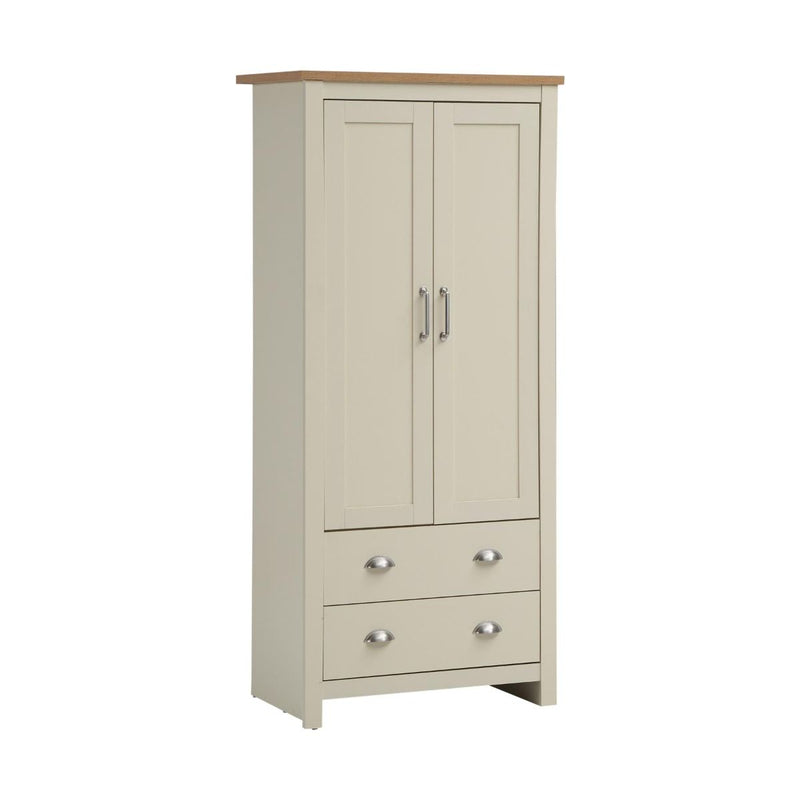 Lisbon 2 Piece Bedroom Set: 2 door wardrobe + 1 drawer bedside table / nightstand in cream & oak