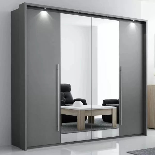 Drako Mirrored Wardrobe - White and Grey