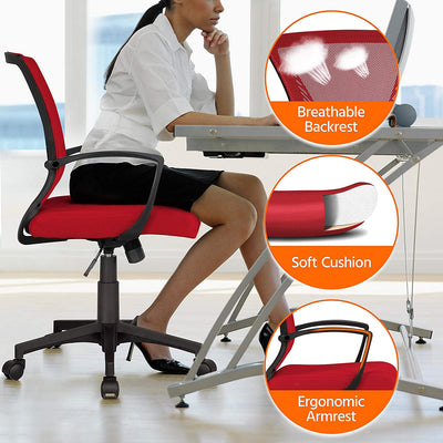 Yaheetech Adjustable Office Chair Ergonomic Executive Mesh Swivel Comfy Work Desk Computer Chair with Arms/Height Adjustable Red