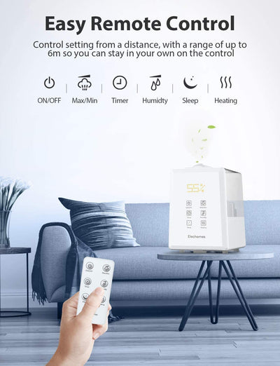 Elechomes Ultrasonic Humidifier 6L, Warm and Cool Mist for Large Rooms, Dual 360° Nozzles with Remote, Customized Humidity, LED Touch Display EC5501