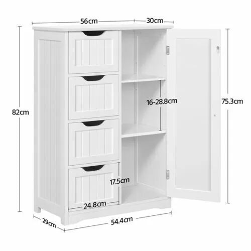 4 Drawers Unit Bathroom Cabinet - White