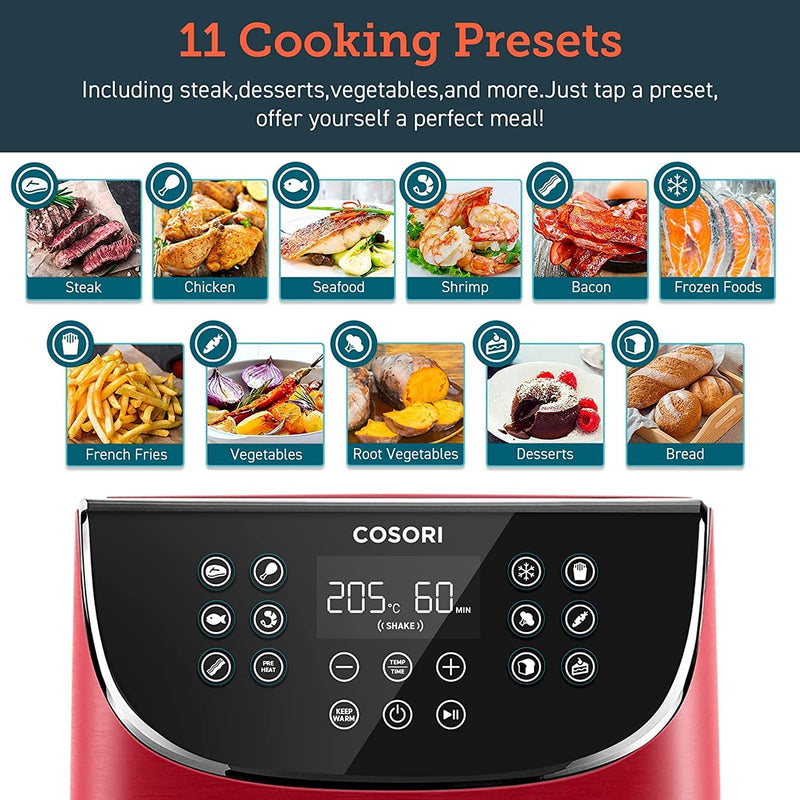 COSORI Air Fryer Oven with 100 Recipes Cookbook, XL 5.5 L, 1700 Watt, Digital Touchscreen with 11 Presets, Oil Free Hot Cooker, Nonstick Basket Red