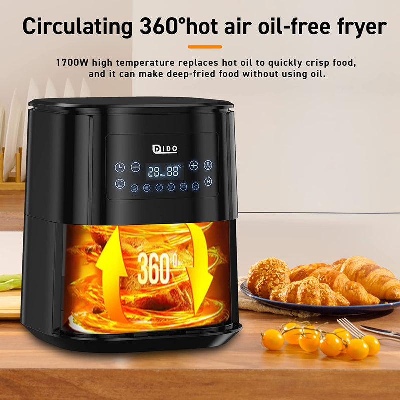 DIDO Air Fryer Oven 5.5L with Rapid Air Circulation,1700W, for Home Use, 60 Min. Timer & Temperature, Nonstick Basket for Healthy Oil Free Cooking