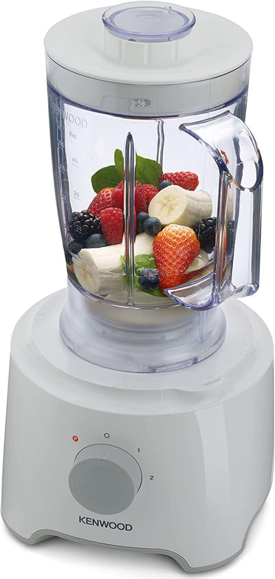 Kenwood Food Processor, 2.1L Bowl, 1.2 L Blender, Emulsifying, Knife Blade, Reversible Slicing and Grating Discs, 800 W, FDP301WH [Energy Class A]