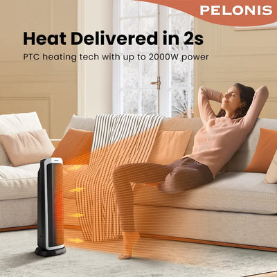 PELONIS Electric Space Heater 2000W, Remote Control, Energy Efficient, Portable Ceramic Heater, 75° Oscillation, Thermostat, Overheat Protection White