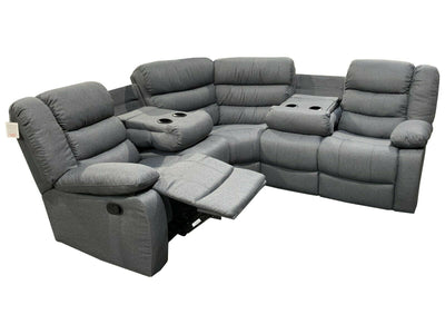 SURENTO Fabric Corner Recliner Sofa With Cupholder - Grey