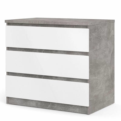 Naia Chest of 3 Drawers in Concrete and White High Gloss - Grey and White High Gloss