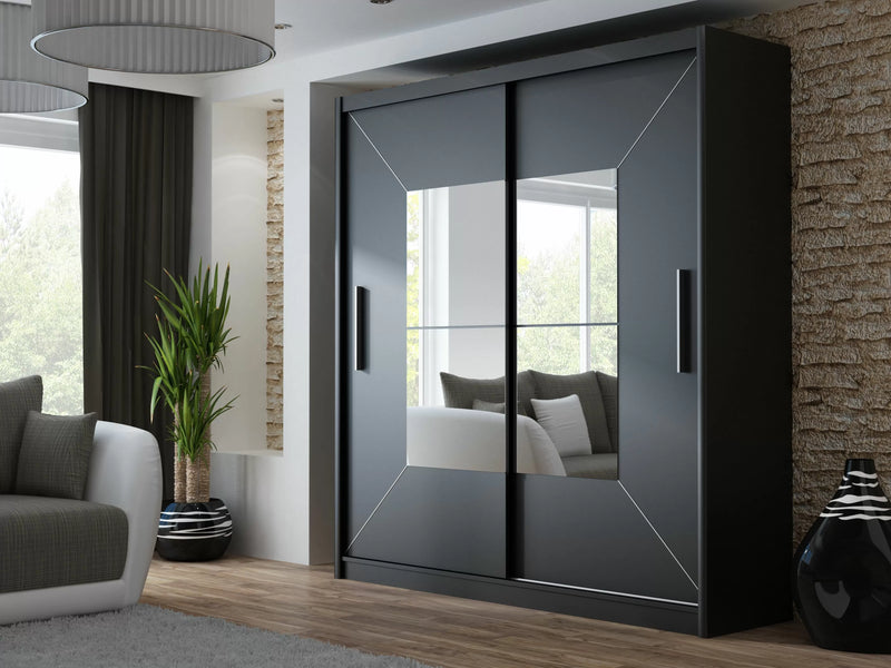 Boston Mirrored Sliding Door Wardrobe - White and Black