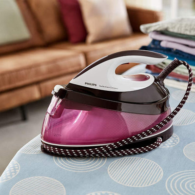 Philips PerfectCare Compact Steam Generator Iron with 400g steam Boost, 2400 W, Burgundy & White - GC7842/46