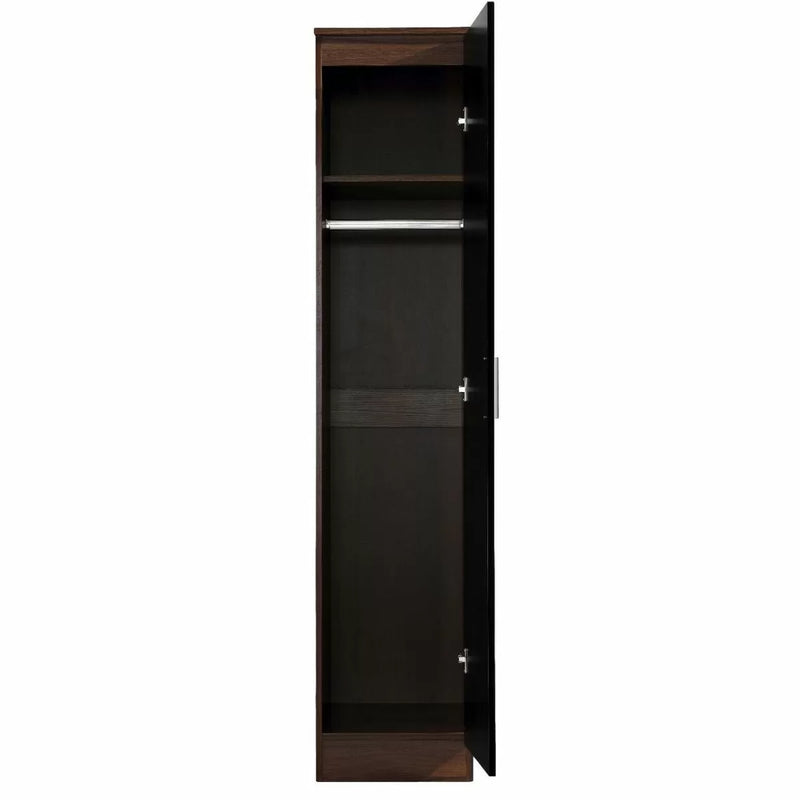 3 Piece Reflect High Gloss 1 Door Wardrobe Set - Black & Walnut