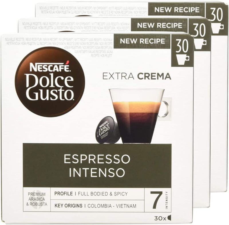 Nescafe Dolce Gusto Espresso Intenso Coffee Pods (Pack of 3, Total 90 Capsules)