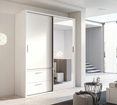 Kinza 180cm Sliding Door Wardrobe - White and Oak