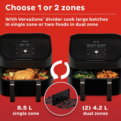 Instant Vortex Plus VersaZone - 8.5L Digital Health Air Fryer, Black, 8-in-1 Fry, Bake, Roast, Grill, Dehydrate, Reheat, 1700W, Save 80% Energy Bills