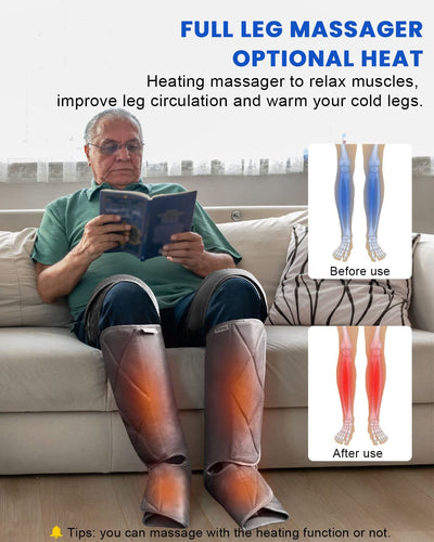 RENPHO Leg Massager for Circulation with Heat, Compression Calf Thigh Foot Massage, Adjustable Size, with 6 Modes 3 Intensities, Relax Leg Pain Muscle